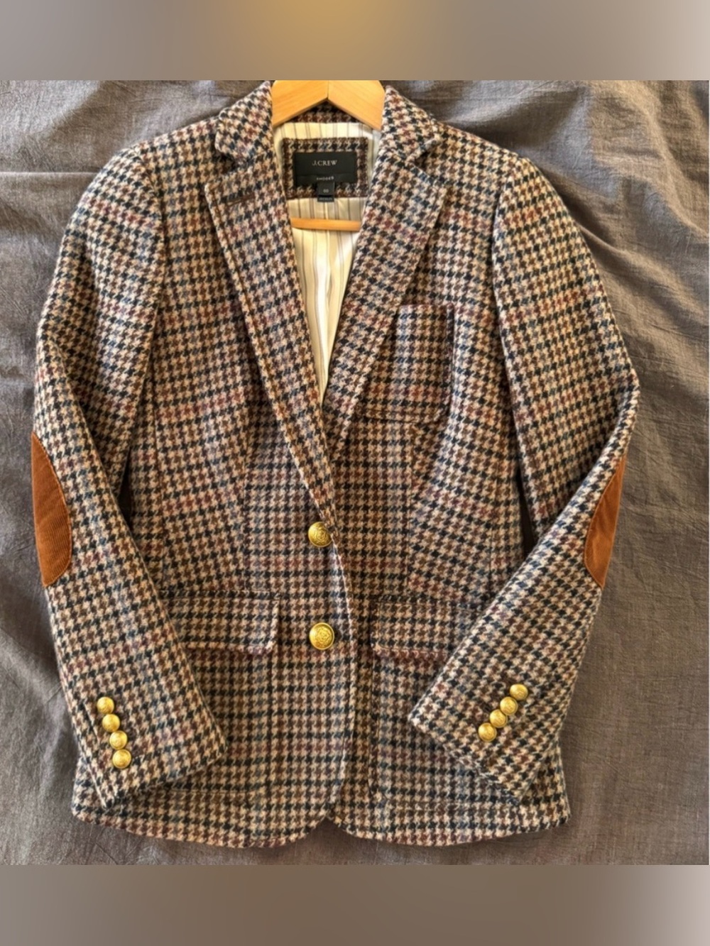 J. Crew Houndstooth Schoolboy Women's 100% Wool Rhodes Blazer with Elbow Patches